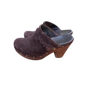 UGG Shearling Lined Suede Clogs Size 7 Wood Heel